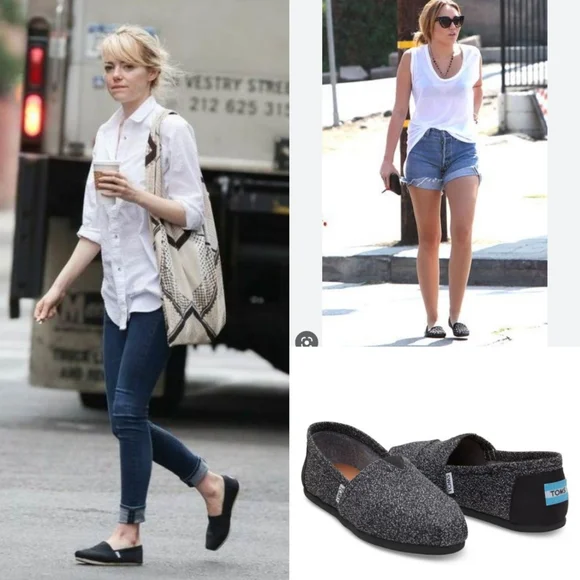 Toms Black Marled Slip On Canvas Loafer Flat Shoes